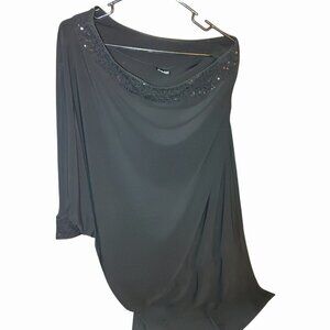 Fredericks of Hollywood Dress Large Black Asymmetrical Sleeve Blouse Womens Clot